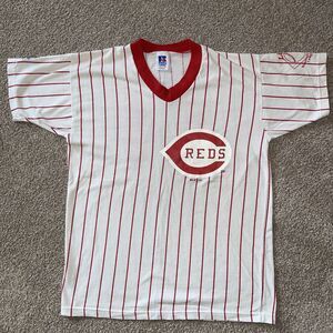 VINTAGE CINCINNATI REDS Youth Tee XL PINSTRIPE RUSSELL ATHLETIC USA MADE Pete 14